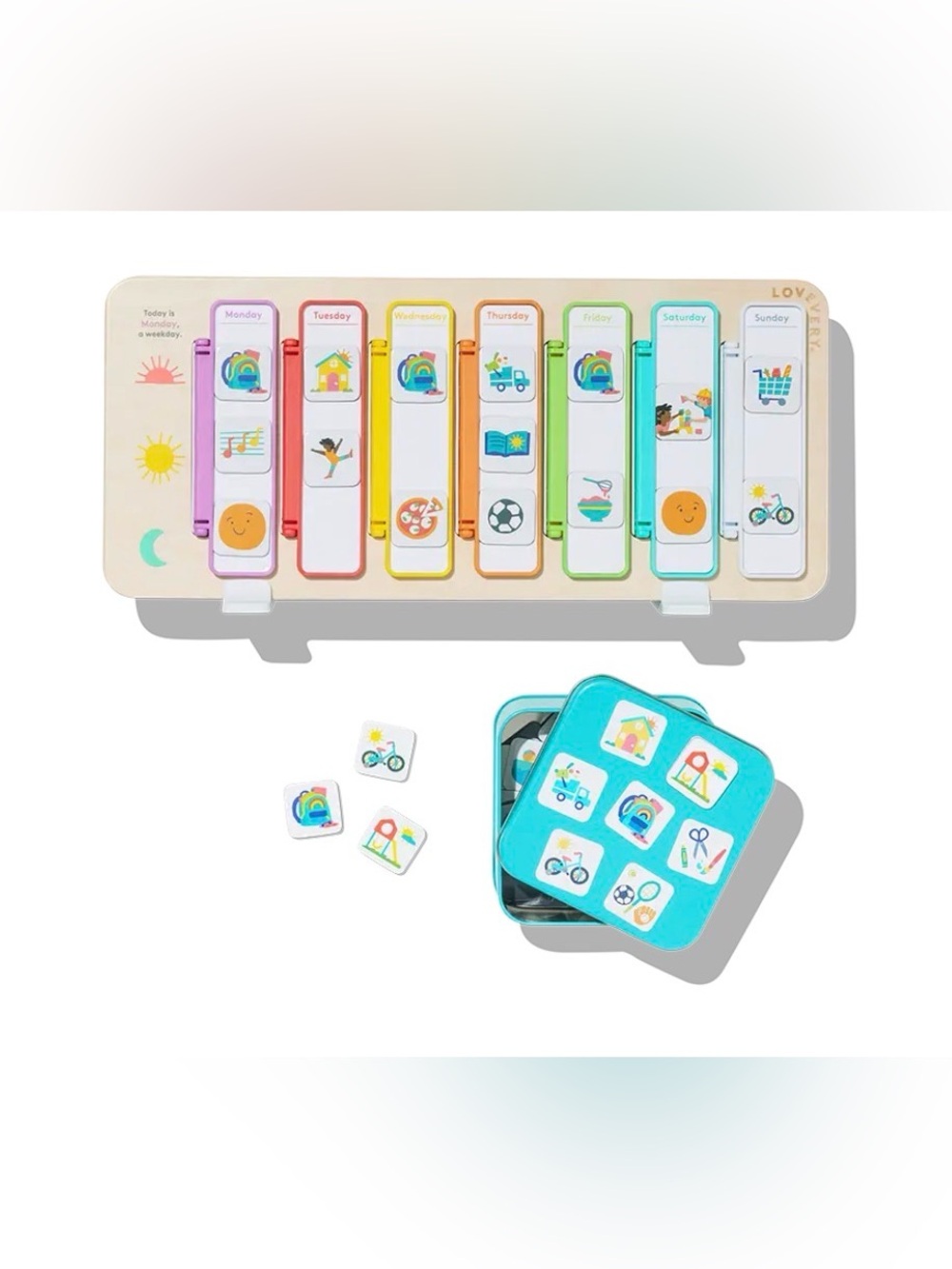 LOVEVERY Weekly Activity Planner Wooden Kids Toy - Colorful Days Organizer